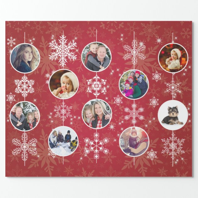 Christmas Snowflakes 10 Favorite Family Photos Red Wrapping Paper 2/4