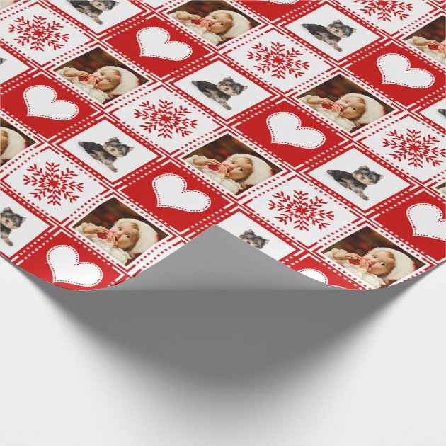 Christmas Snowflakes and Hearts 2 Family Photo Wrapping Paper 4/4