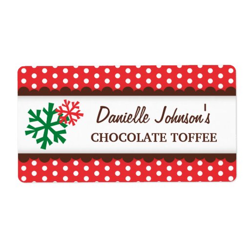 Christmas snowflakes red polka dot canning jar personalized shipping labels