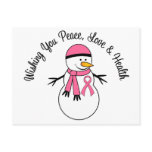 Christmas Snowman Breast Cancer Ribbon Postcard