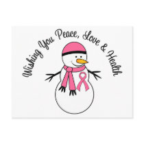 Christmas Snowman Breast Cancer Ribbon postcards