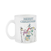 Christmas Snowman Carolers Frosted Glass Mug