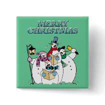 Christmas Snowman Carolers Square Button