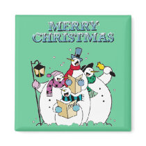 Christmas Snowman Carolers Square Magnet