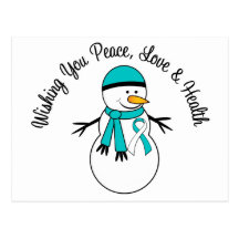 Christmas Snowman Cervical Cancer Ribbon Postcards