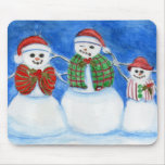 Christmas Snowman Family, Hand Drawn and Painted mousepads