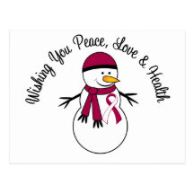 Christmas Snowman Head Neck Cancer Ribbon Postcards