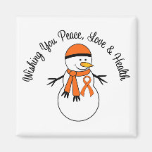 Christmas Snowman Kidney Cancer Orange Ribbon Fridge Magnets