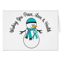 Christmas Snowman Ovarian Cancer Ribbon Greeting Card