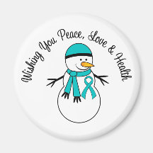 Christmas Snowman Ovarian Cancer Ribbon Refrigerator Magnet