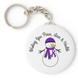 Christmas Snowman Pancreatic Cancer Ribbon Keychain