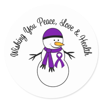 Christmas Snowman Pancreatic Cancer Ribbon Stickers