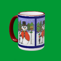 Christmas Snowman & Penguin - Holiday mug by folkartblonde Christmas Snowman & Penguin - Holiday mug