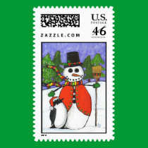 Christmas Snowman & Penguin - holiday stamp stamps