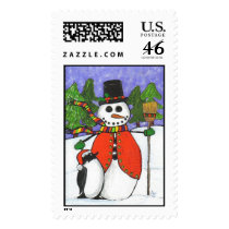 Christmas Snowman & Penguin - holiday stamp