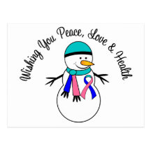 Christmas Snowman Thyroid Cancer Ribbon Post Card