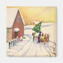 Christmas Snowy Road; Getting the Christmas Tree Refrigerator Magnets