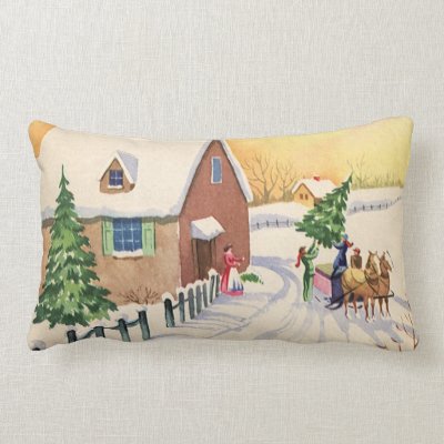 Christmas Snowy Road; Getting the Christmas Tree Throw Pillows Mojo_throwpillow