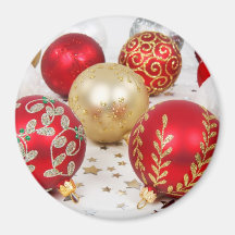 Christmas Sparkly Shiny Ornaments Gold, Red Magnet