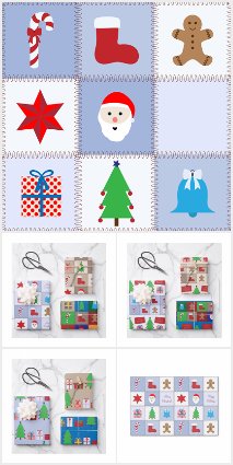 Christmas Square Pattern - Blue, Beige & Colorful