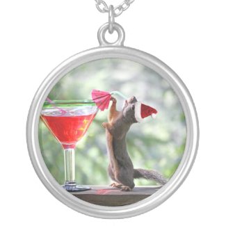 Christmas Squirrel Drinking a Cocktail Necklace