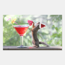Christmas Squirrel Drinking a Cocktail Rectangular Stickers