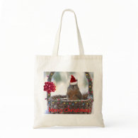 Christmas Squirrel in Basket with Snow Canvas Bag