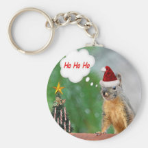 Christmas Squirrel Saying Ho Ho Ho Keychains