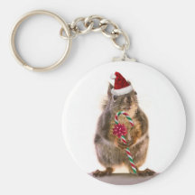 Christmas Squirrel with Candy Cane Key Chain