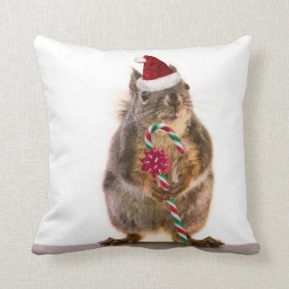 Christmas Squirrel with Candy Cane Throw Pillow