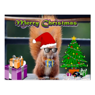 Christmas Squirrel with gifts and tree Postcard