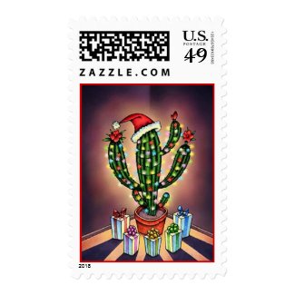 CHRISTMAS STAMP HOLIDAY LIGHTS SAGUARO CACTUS TREE