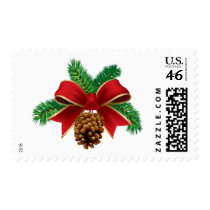 Christmas Stamps Pine Cone Red Ribbon Postage