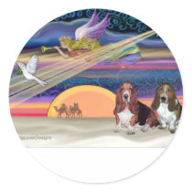 Christmas Star - Basset Hounds (two) Round Stickers