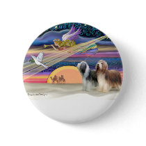 Christmas Star - Bearded Collies (two) Pinback Button