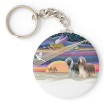 Christmas Star - Bearded Collies (two) Key Chain