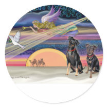 Christmas Star - Miniature Pinschers (two) stickers by dogartchristmasgifts Christmas Star - Miniature Pinschers (two) stickers