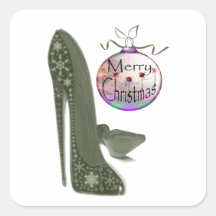Christmas Stiletto Shoe and Bauble Art Gifts Square Stickers