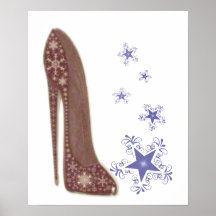 Christmas Stiletto Shoe and Snowflakes Poster