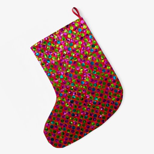 Christmas Stocking Polka Dots Sparkley Jewels Large Christmas Stocking