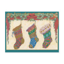 Christmas Stockings Hanging on the Mantel Cards postcards by CustomizeACard Christmas Stockings Hanging on the Mantel Cards postcards