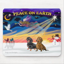 Christmas Sunrise - 2 Dachshunds (Black + Brown) mousepads