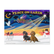 Christmas Sunrise - 2 Dachshunds (Black + Brown) postcards