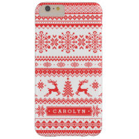 Christmas sweater red fair isle pattern monogram barely there iPhone 6 plus case