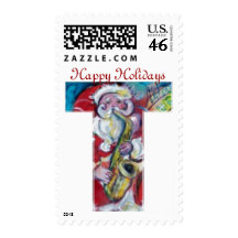 CHRISTMAS T LETTER /SANTA AND SAX MONOGRAM STAMP