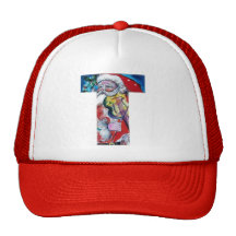 CHRISTMAS T LETTER  / SANTA WITH VIOLIN MONOGRAM MESH HAT