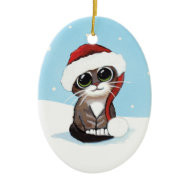 Christmas Tabby Kitten in a Santa Hat ornament