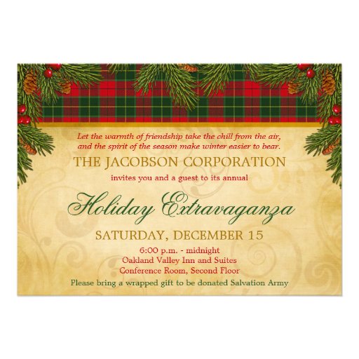 Christmas Tartan Plaid Corporate Holiday Party Personalized Invitation