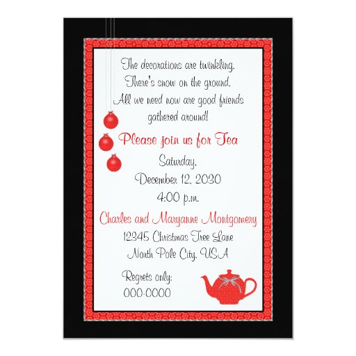 Christmas Tea Party, Red Lace Invite