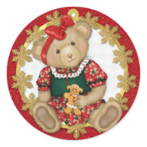 Christmas Teddy Bear - Girl Round Sticker